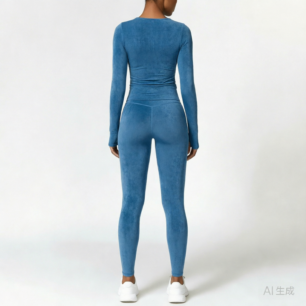 Badge Blue | 2-Piece Long-Sleeve Brushed Yoga Set for Women – back view
