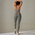 Grey | 2-Piece Seamless Sports-Back Yoga Set for Women – back view