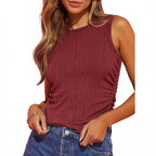 Maroon | Ribbed Crew-Neck Tank Top for Women – back view