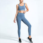 Blue | 2-Piece Quick-Dry Bra & Leggings Set for Women – back view