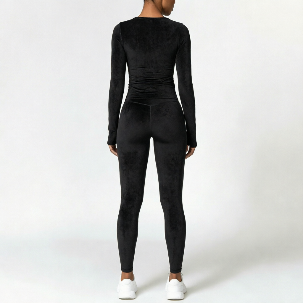 Black | 2-Piece Long-Sleeve Brushed Yoga Set for Women – back view