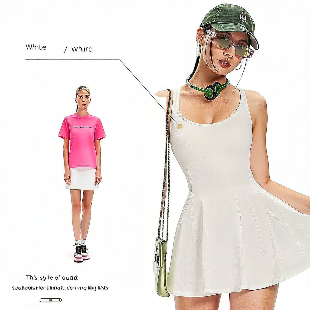 White | Sleeveless One-Piece Tennis Dress for Women – detail close-up