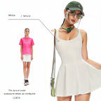 White | Sleeveless One-Piece Tennis Dress for Women – detail close-up