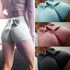 White | Ribbed High-Waist Jogger Shorts for Women – detail close-up