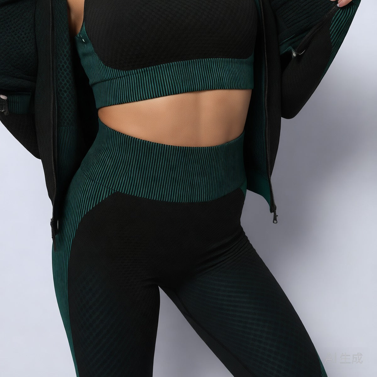 Black | 3-Piece Seamless Yoga Set for Women – detail close-up
