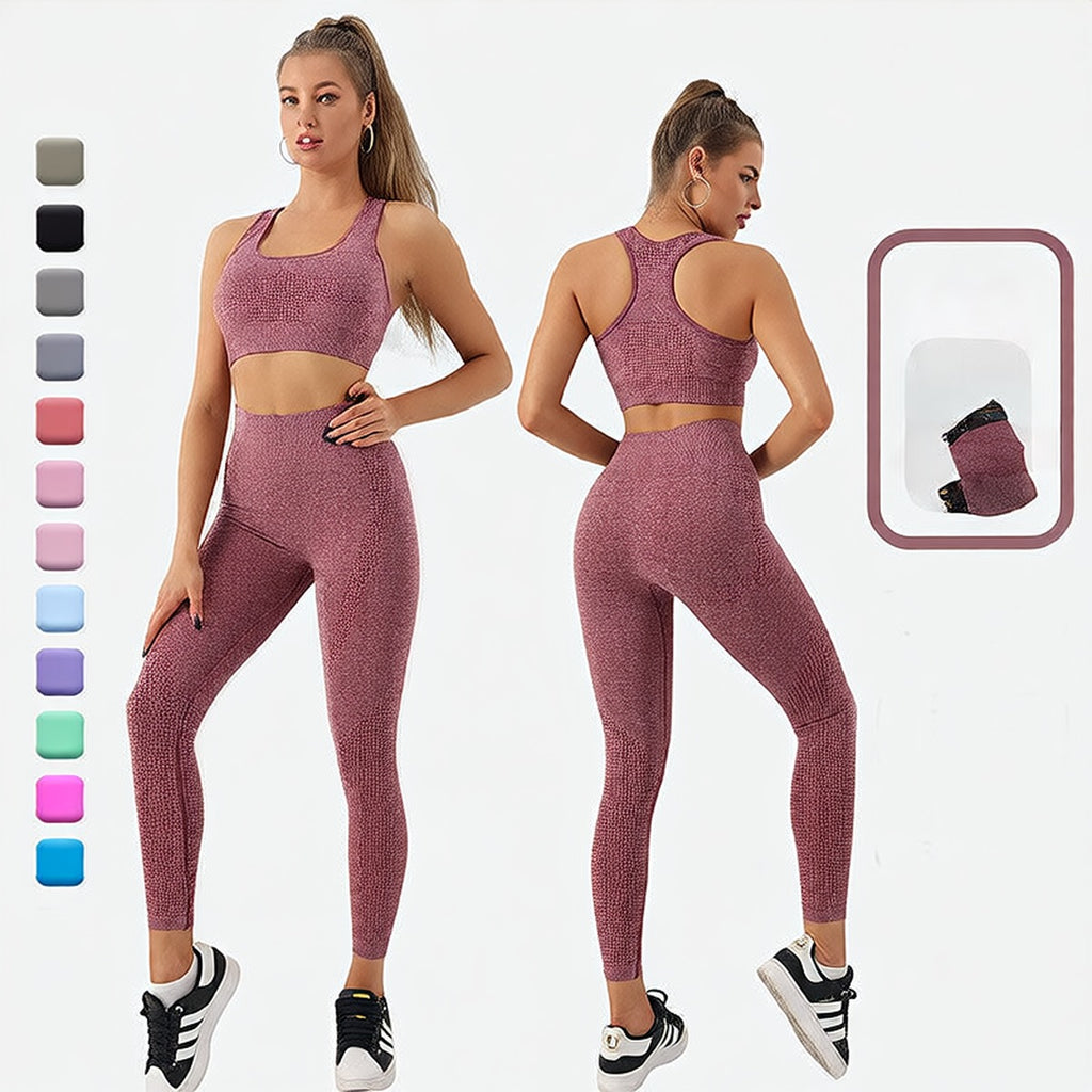 Maroon | 2-Piece Seamless High-Waist Yoga Set for Women – detail close-up