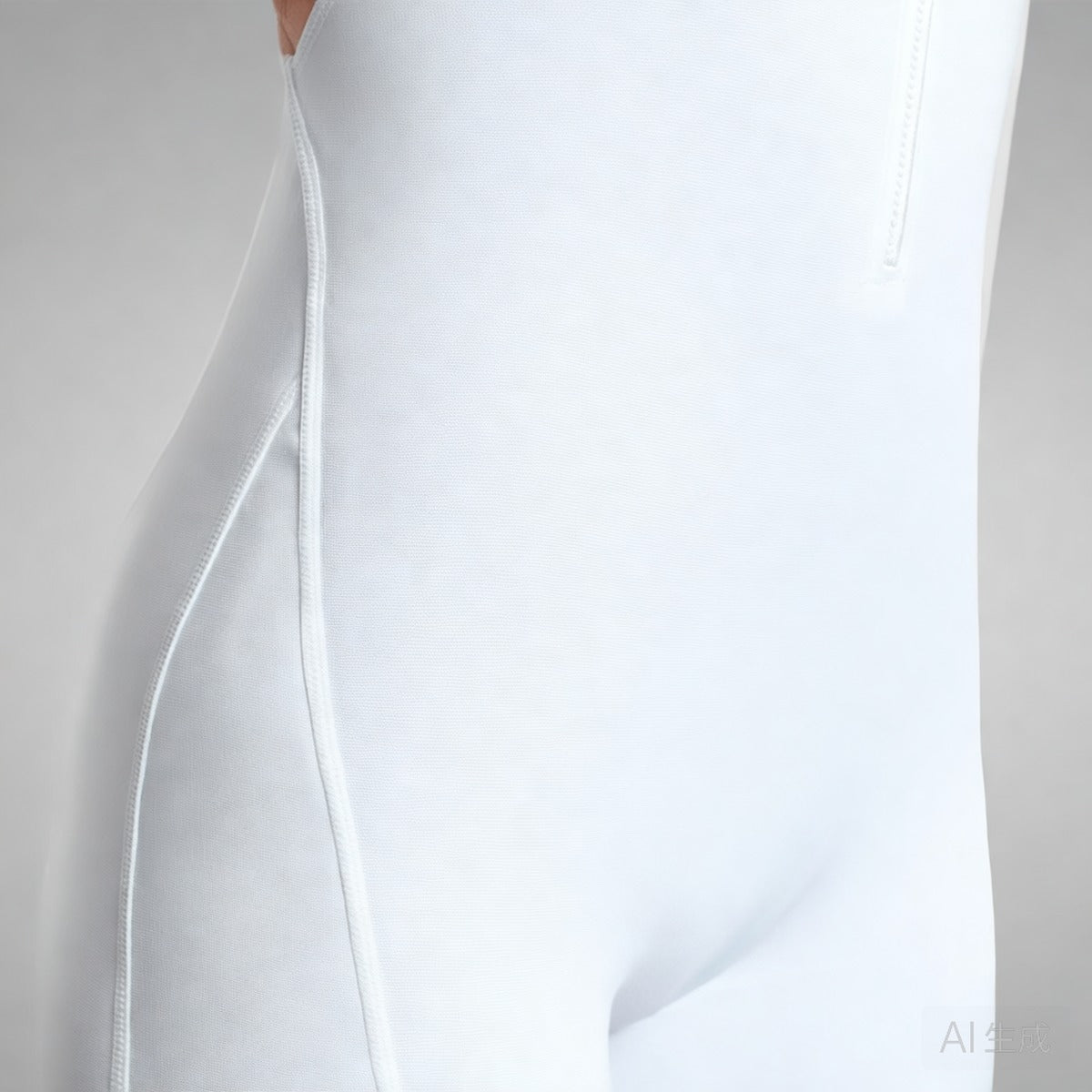 White | Sleeveless Zip-Front Yoga Romper for Women – detail close-up
