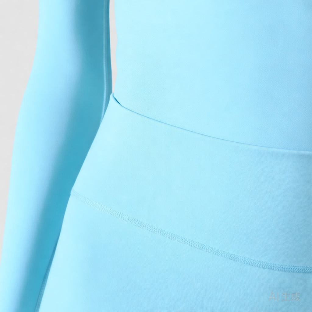 Light Blue | 2-Piece Long-Sleeve Brushed Yoga Set for Women – detail close-up