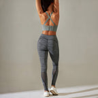 Grey | 2-Piece Seamless Sports-Back Yoga Set for Women – detail close-up