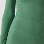Green | 2-Piece Long-Sleeve Brushed Yoga Set for Women – detail close-up