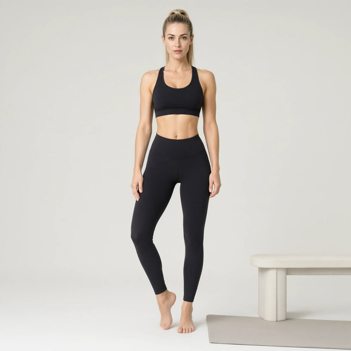Foundation Skin | Lightweight Seamless Sports Bra｜DUVETMOON – front view (one foot stepped half a pace forward)