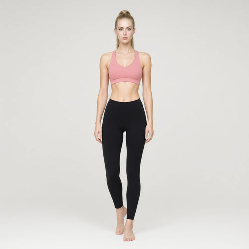Pink | 1pc Deep V Neck Sports Bras U-shaped Back｜DUVETMOON – front view (one foot stepped half a pace forward)